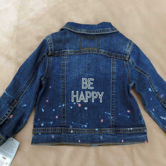 Cat & Jack Jackets & Coats Cat Jack 8m Be Happy Paint Splatter Denim Jacket Nwt Poshmark